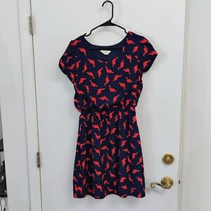 Peach Love California Navy and Red Dino Kids Dress